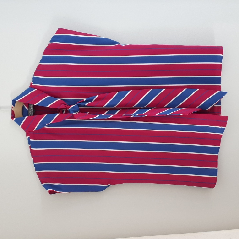 Vintage striped short sleeve pussybow blouse